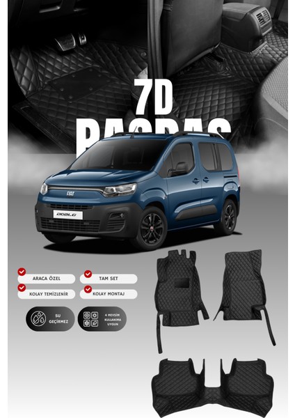 Fiat Doblo (2022 ve Sonrası) 7d Deri Havuzlu Oto Paspas | Tam Koruma,araca Özel & Hızlı Montaj