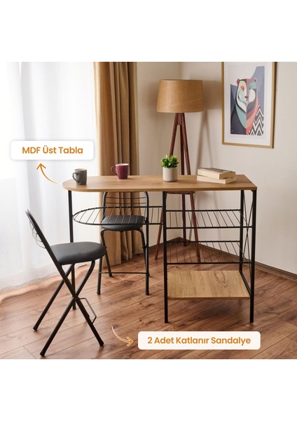 Akın Lüx 2 Katlanır Sandalyeli Bar Masası Seti - Legnano / Siyah - 122 cm