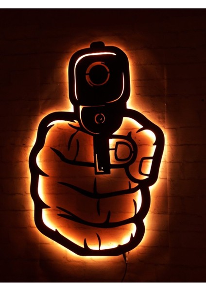 Rgb Silah Rgb LED Işıklı Ahşap Mdf Dekoratif Tablo