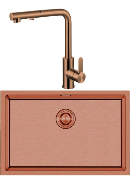 Stella 4454 Pvd Bakır 50×40 El Yapımı Eviye-Attivo 4070 Bakır Spralli̇ Batarya Seti