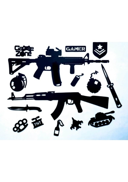Oyuncu Odası Ledsiz M416 Dürbünlü - AK47 15 Parça Silahlı Gamer Set Yayıncı Aksesuarı