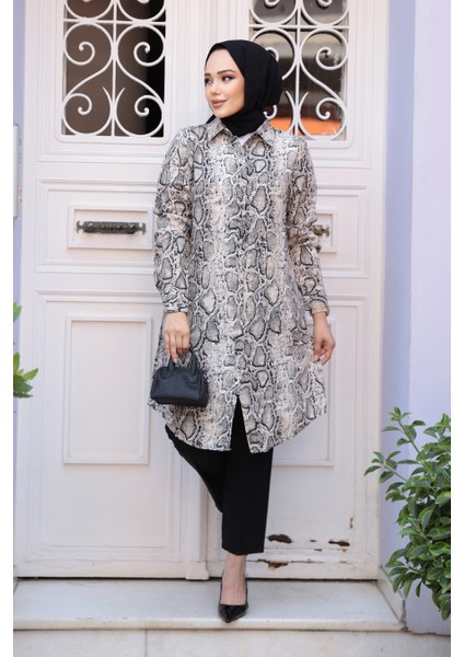 Leopar Desenli Tesettür Viskon Tunik 11529LP