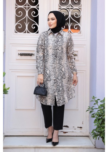 Leopar Desenli Tesettür Viskon Tunik 11529LP modelleri