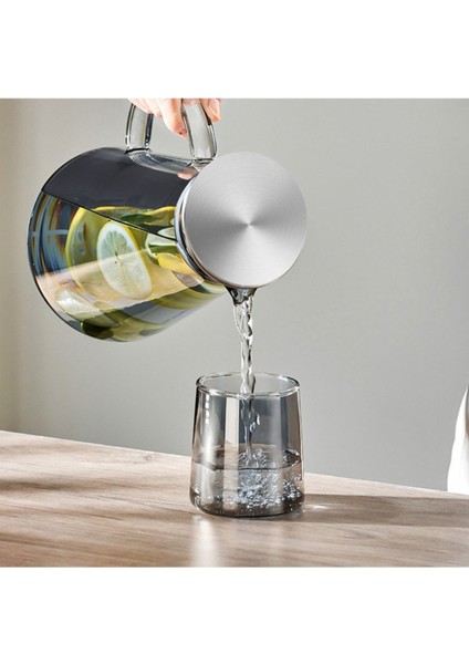 Borosilikat Cam Metal Kapaklı Lüks Sürahi 1900 ml (Füme) Esk modelleri