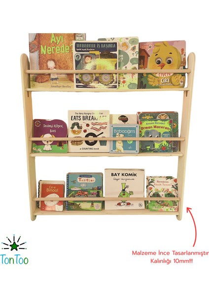 Ahşap Montessori Kavelalı Çocuk Kitaplığı Ergonomik Kontrplak Kitap Rafı Çocuk Odası Düzenleyici