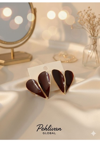 Kalp Tasarımlı Bordo Mineli Çelik Küpe