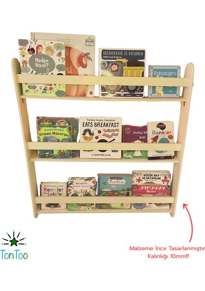Ahşap Montessori Çocuk Kitaplığı 3 Raflı Kontrplak Tasarım Kitaplara Kolay Erişim