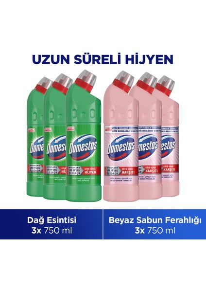 Çamaşır Suyu Beyaz Sabun Ferahlığı 750 ml X3 + Çamaşır Suyu Dağ Esintisi 750 ml X3