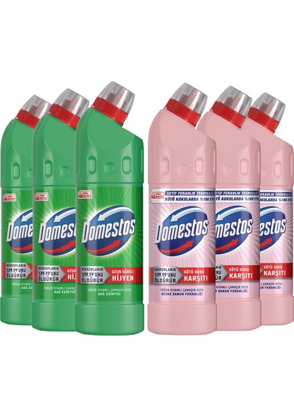 Çamaşır Suyu Beyaz Sabun Ferahlığı 750 ml X3 + Çamaşır Suyu Dağ Esintisi 750 ml X3 fiyatları