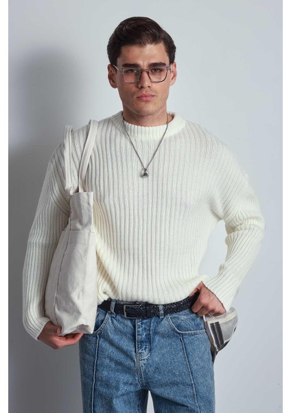 Erkek Regular Fit Kazak Ekru