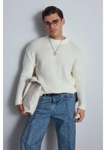 Erkek Regular Fit Kazak Ekru