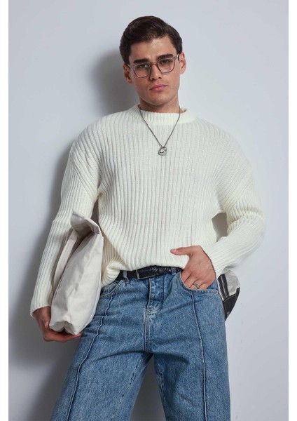 Erkek Regular Fit Kazak Ekru