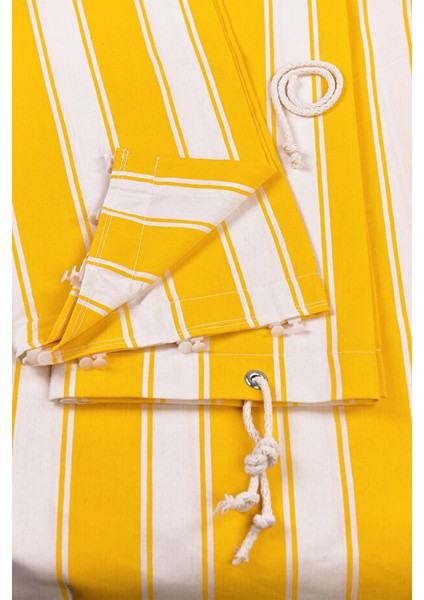 Kalın- Işık Su Geçirmez Düğmeli Kuş Gözlü Bağcık Hediyeli Balkon Perdesi Sarı-Beyaz modelleri