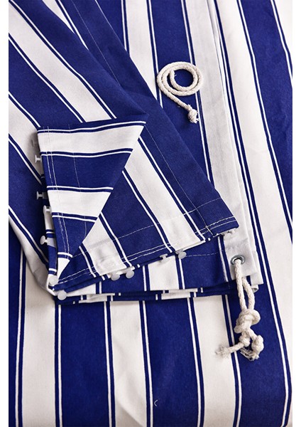 Kalın- Işık Su Geçirmez Düğmeli Kuş Gözlü Bağcık Hediyeli Balkon Perdesi Mavi-Beyaz fiyatları