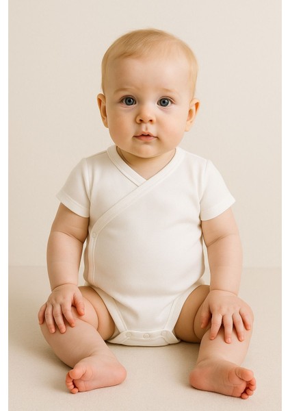 Kısa Kollu Beyaz Kruvaze Zıbın Body&zıbın %100 Pamuk