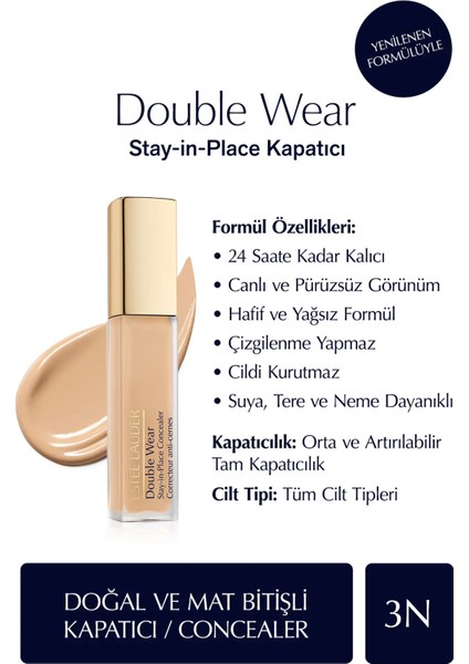 Kapatıcı - Double Wear Stay-In-Place Concealer - Renk: 3N Medium (Neutral) 12ml