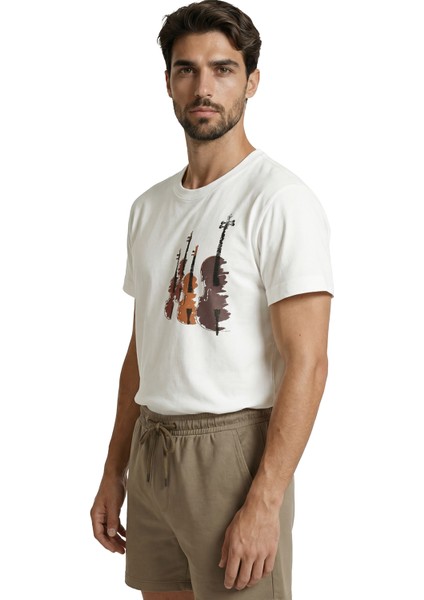 Sanatsal Yaylı Çalgılar ve Keman Trio Eskiz Baskılı Premium Erkek Tişört fiyatları