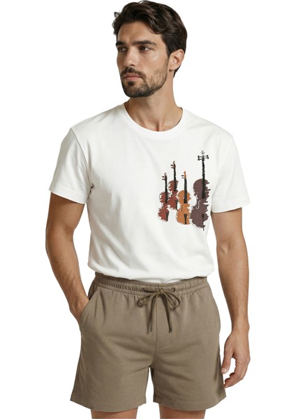 Sanatsal Yaylı Çalgılar ve Keman Trio Eskiz Baskılı Premium Erkek Tişört indirimleri