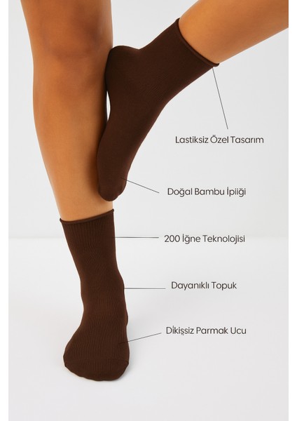 Bambu Kadın Koyu Kahve Lastiksiz Soket Dikişsiz Premium Çorap 3'lü Paket Sıkmayan Çorap / Izbırakmaz fiyatları