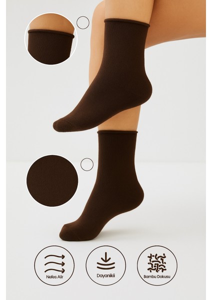 Bambu Kadın Koyu Kahve Lastiksiz Soket Dikişsiz Premium Çorap 3'lü Paket Sıkmayan Çorap / Izbırakmaz modelleri