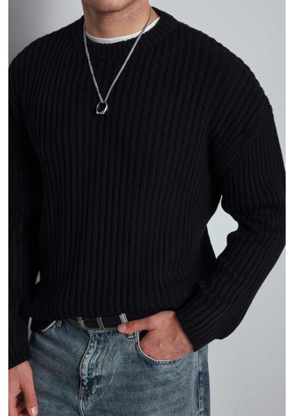 Erkek Regular Fit Kazak Siyah