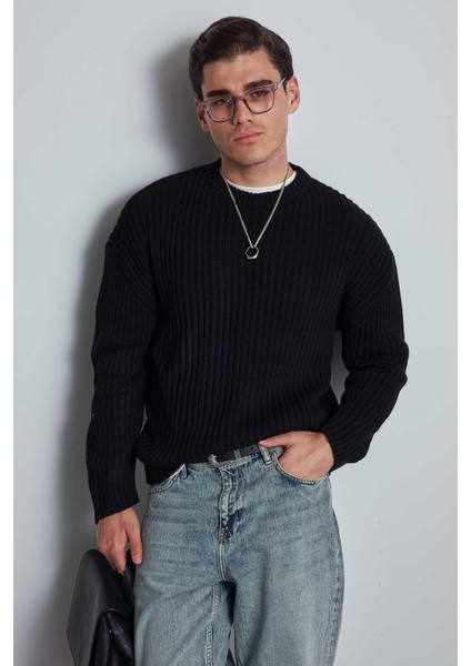 Erkek Regular Fit Kazak Siyah