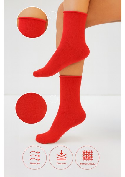 Bambu Kadın Kırmızı Lastiksiz Soket Dikişsiz Premium Çorap 3'lü Paket Sıkmayan Çorap / Iz Bırakmaz fiyatları