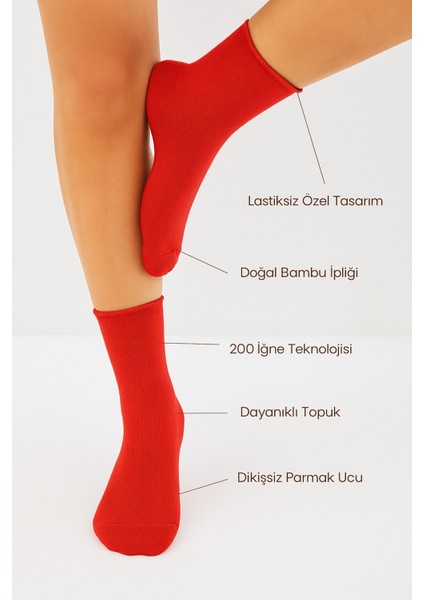 Bambu Kadın Kırmızı Lastiksiz Soket Dikişsiz Premium Çorap 3'lü Paket Sıkmayan Çorap / Iz Bırakmaz modelleri