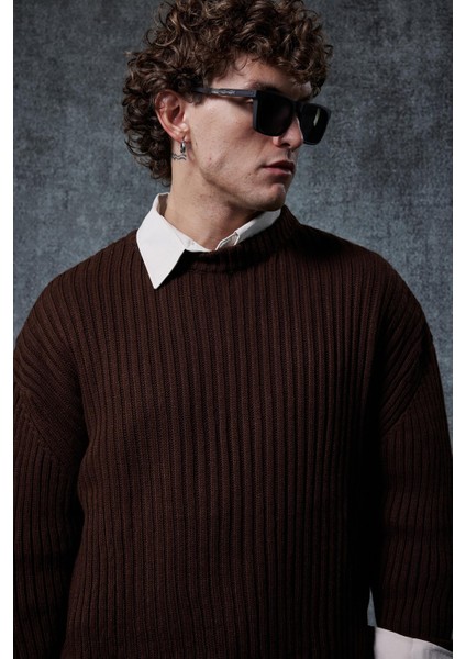 Erkek Regular Fit Kazak Koyu Kahve