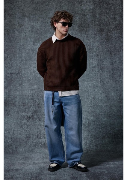 Erkek Regular Fit Kazak Koyu Kahve