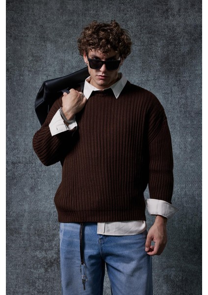 Erkek Regular Fit Kazak Koyu Kahve