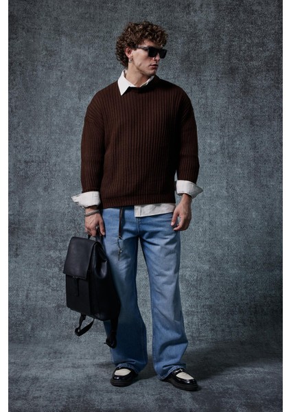 Erkek Regular Fit Kazak Koyu Kahve