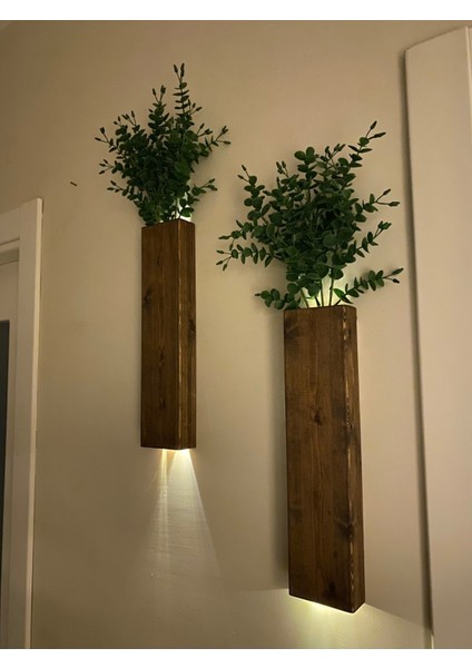 2 Li Peri Ledli Pilli Ahşap Çiçeklik Dekoratif Aydınlatma Yapay Çiçek Balkon Dekoru Otel Bohem 40CM fiyatları