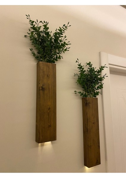 2 Li Peri Ledli Pilli Ahşap Çiçeklik Dekoratif Aydınlatma Yapay Çiçek Balkon Dekoru Otel Bohem 40CM modelleri