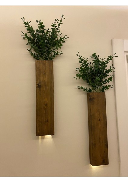 2 Li Peri Ledli Pilli Ahşap Çiçeklik Dekoratif Aydınlatma Yapay Çiçek Balkon Dekoru Otel Bohem 40CM fırsatları