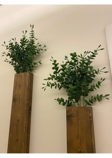 2 Li Peri Ledli Pilli Ahşap Çiçeklik Dekoratif Aydınlatma Yapay Çiçek Balkon Dekoru Otel Bohem 40CM