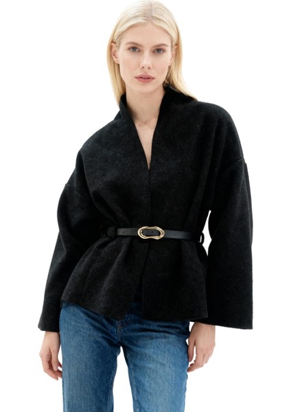 3100A Kemerli Ceket Siyah