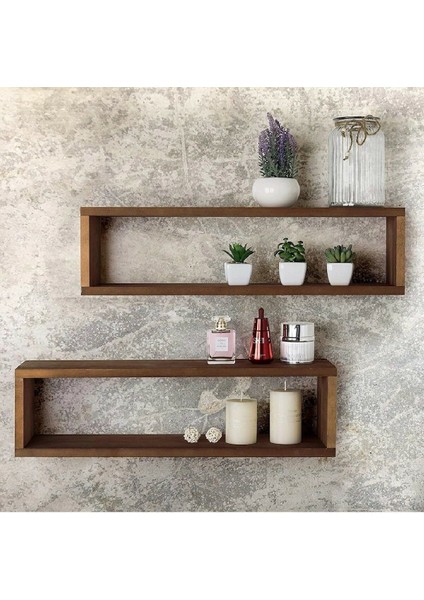 Raf Ahşap Duvar Rafı Dikdörtgen Çam 2'li