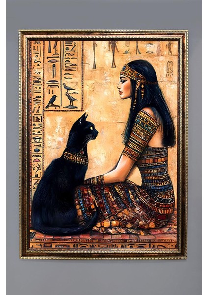 Antik Mısır Desenli Dijital Baskılı Kadife Kumaş Çerçeveli Tablo TBL0025