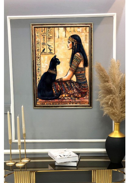 Antik Mısır Desenli Dijital Baskılı Kadife Kumaş Çerçeveli Tablo TBL0025 fiyatları