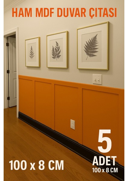 Iskandinav Duvar Çıtası 100CM x 8 cm (5 Adet) Çocuk Odası Duvar Dekorasyonu , Duvar Çıtası