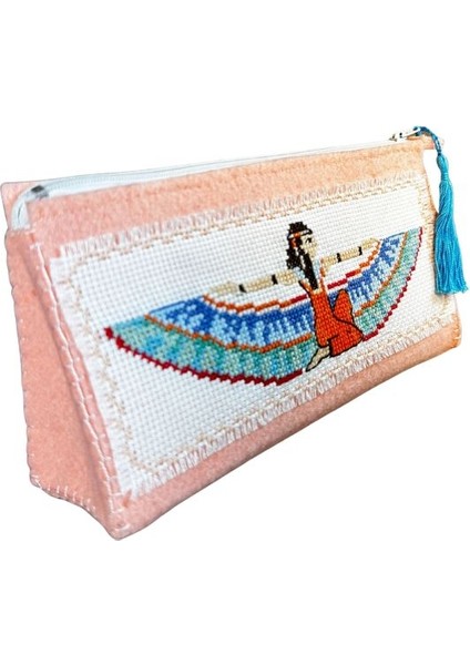 2800 El Yapımı Maat Desen Kanaviçe Işlemeli Keçe Kalem / Makyaj Çantası modelleri