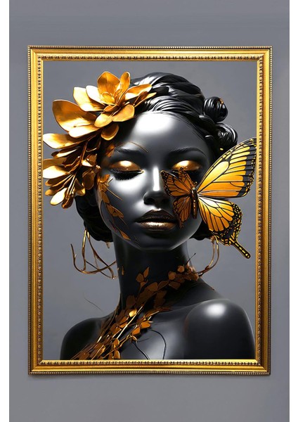 Kadın Figürlü Dijital Baskılı Kadife Kumaş Çerçeveli Tablo TBL0069