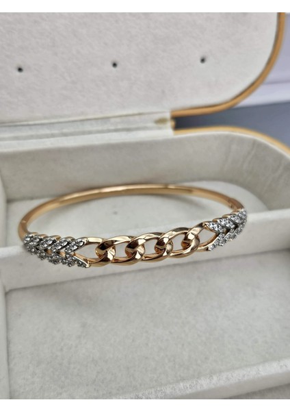 Vip Seri Gold Renk Zirkon Taşlı Zincir Model Kelepçe