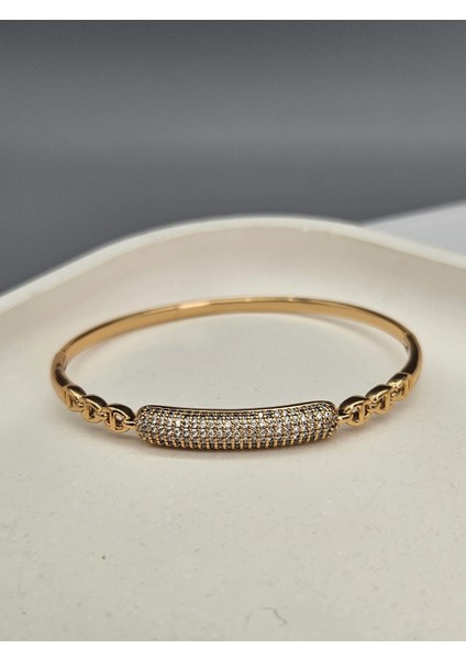 Vip Seri Gold Renk Zirkon Taşlı Tasarım Kelepçe