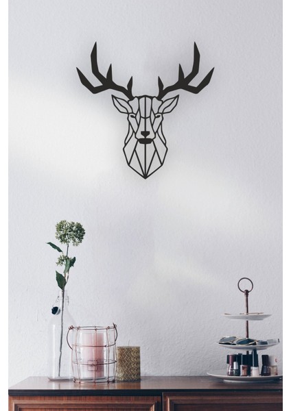 Geyik Kafası Figürü Ahşap 40X40 cm Mdf Dekoratif Geyik Dekor Duvar Tablo