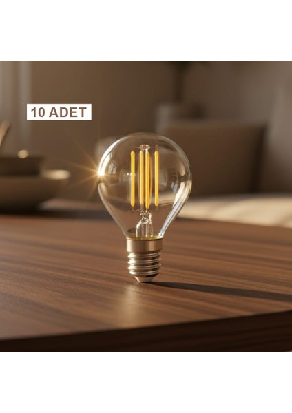 PC45 10LU 4W LED Filament Ampul E14 – 400 Lümen Sarı Işık, Şeffaf Cam Vintage