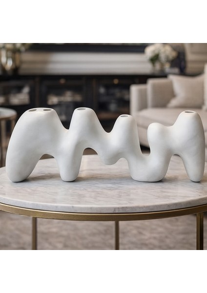 Dekoratif Geometrik Modern Şamdan - Beyaz