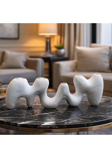 Dekoratif Geometrik Modern Şamdan - Beyaz fiyatları