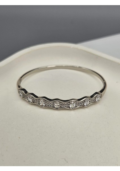 Vip Seri Gümüş Renk Zirkon Taşlı Kelepçe